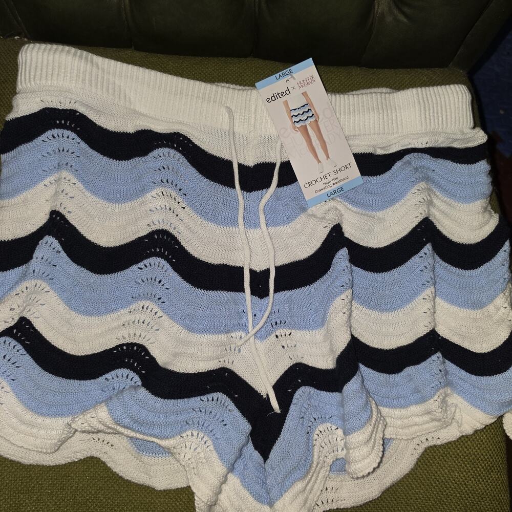 Edited x Hunter McGrady Crochet Shorts Womens L Blue Multi NWT Wave High Rise
